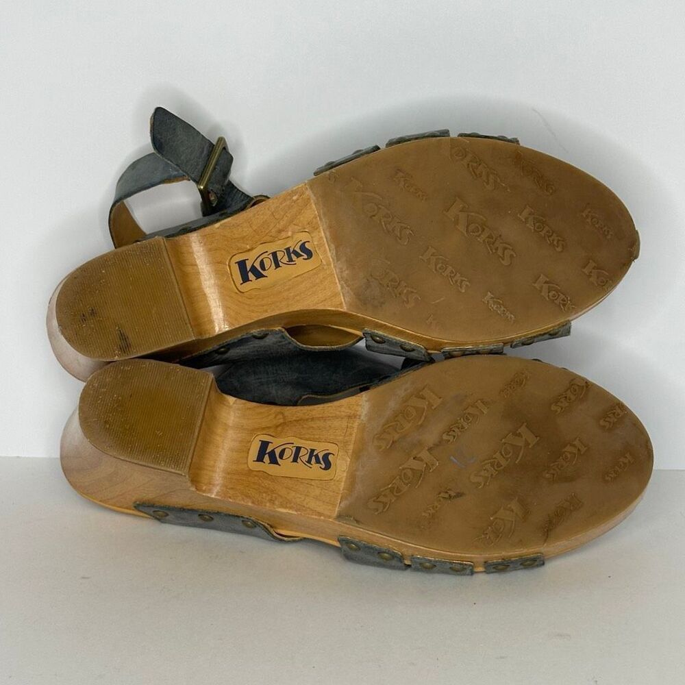 Korks Berengo Wood Heel Sandals Blue Leather | Women Size 10 - Picture 14 of 14